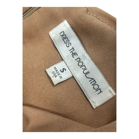 DRESS THE POPULATION Small Nude Sequin Lace Floral Cocktail Dress Bronze/Nude - Picture 2 of 6